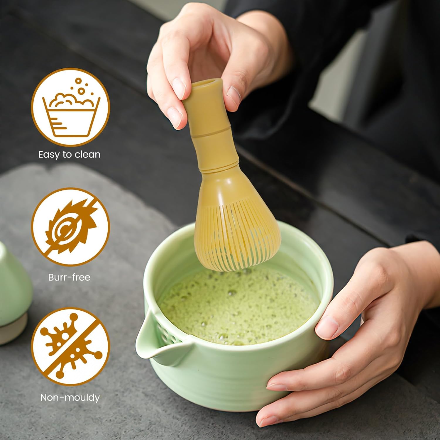 Matcha Whisk in Natural, Matcha Whisks, Japanese Chasen Matcha Ceremony, Bamboo Whisk for Tea Ceremony, Drinking, Resin Material, Yellow