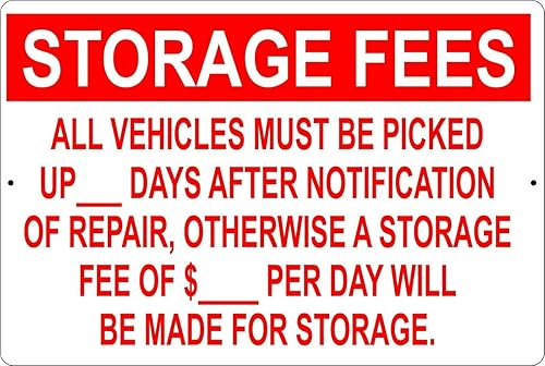 Letrero de metal con tarifas de almacenamiento, mecánico de tienda para puerta del hogar, oficina, vintage, salón, decoración de pared, 12 x 8