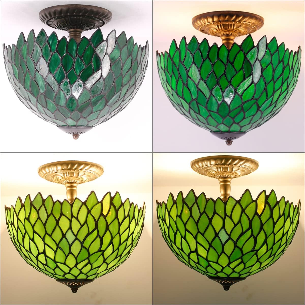 Flаѕh Dеаlѕ - 40% оƒƒ Tiffany Ceiling Light Fixture Semi Flush Mount 12 Green Stained Glass Wisteria Cover Shade Close to Island Boho Hanging Lamp Decor Bedroom Kitchen Dining Living Room Indoor Entry Hallway WERFACTORY