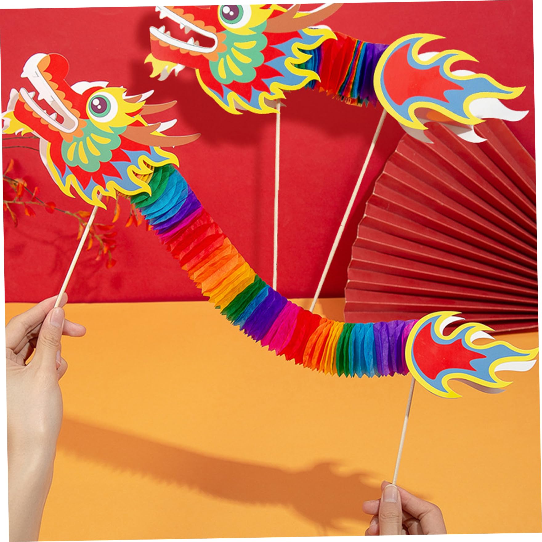 Marionnette Dragon en Papier 3D du Nouvel an Chinois, Artisanat de Bricolage, Extensible pour la fête du Printemps, 12 pièces