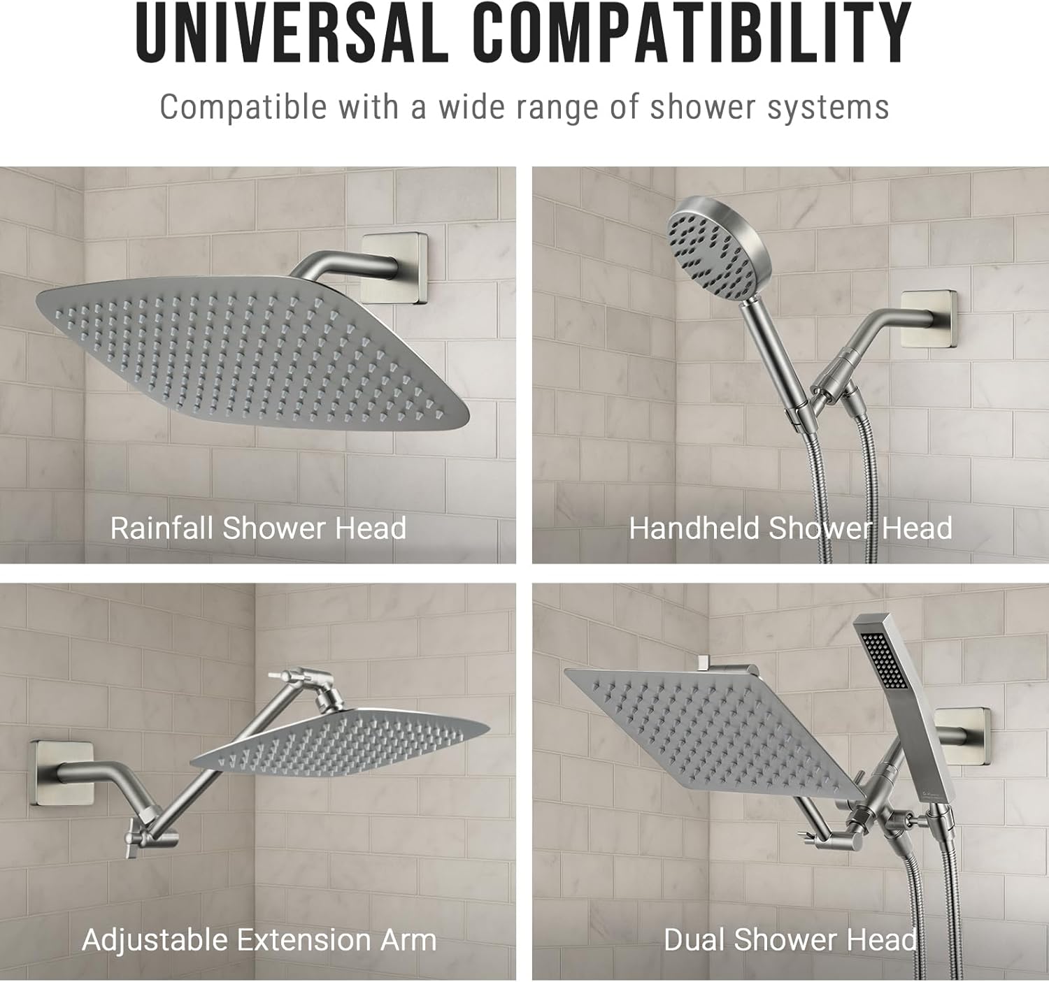 G-Promise All Metal 6-Inch Shower Arm with Flange, Wall-Mounted Stainless Steel Shower Pipe Replacement for Fixed and Handheld Shower Heads, Metal Adjustable Handheld Shower Head Holder