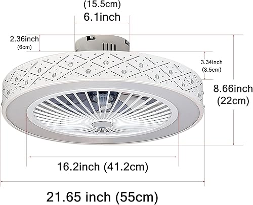 Miniatura 5 de ZCYWQ Ventilador de techo semiempotrado con luz modos de iluminación LED regulables con control remoto rotación de 360 grados 3 velocidades de