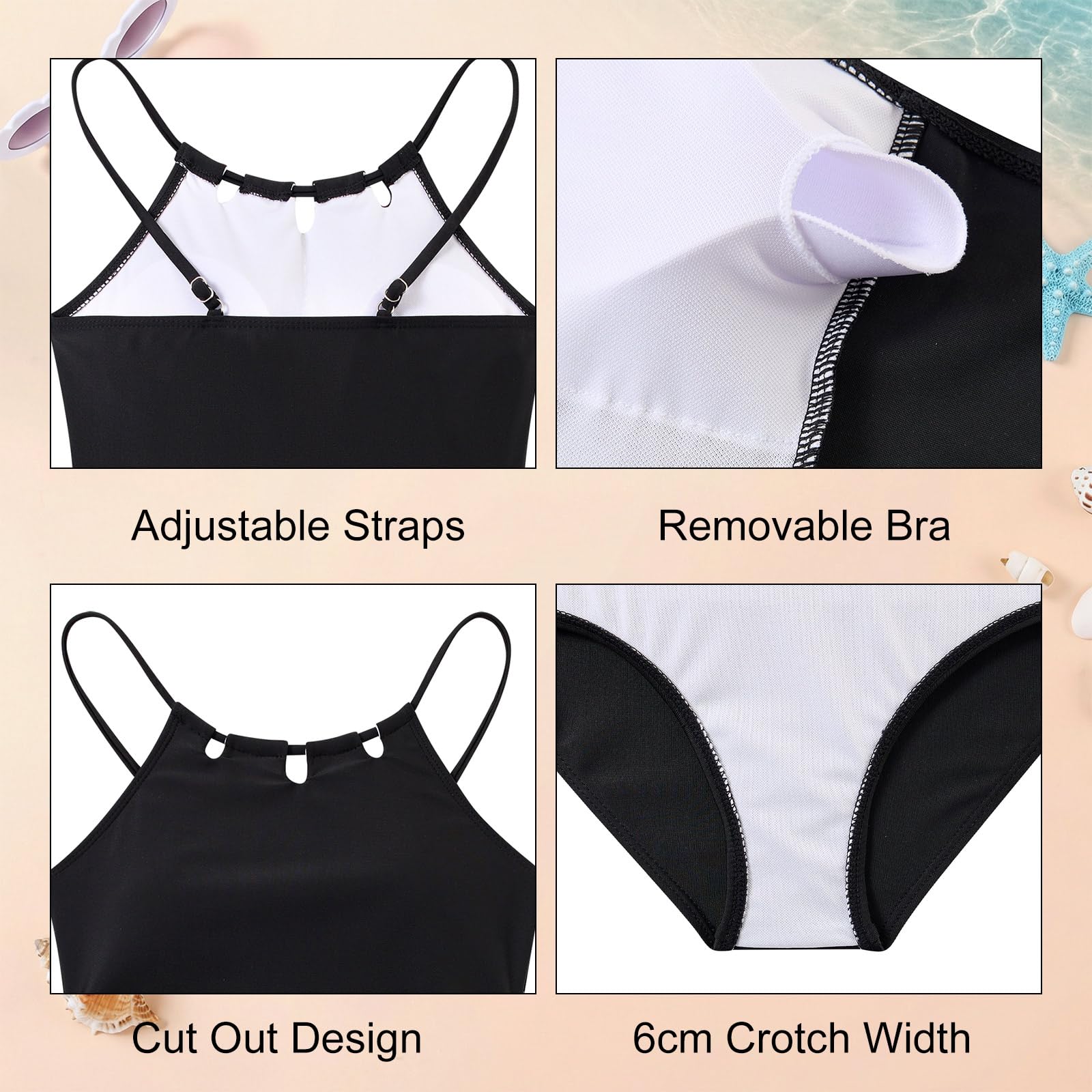 Girls Swimsuits One Piece Quick Dry Bathing Suit with Mesh Cover Ups Adjustable Straps Cut Out Beach Swimwear 7-16Y - 5