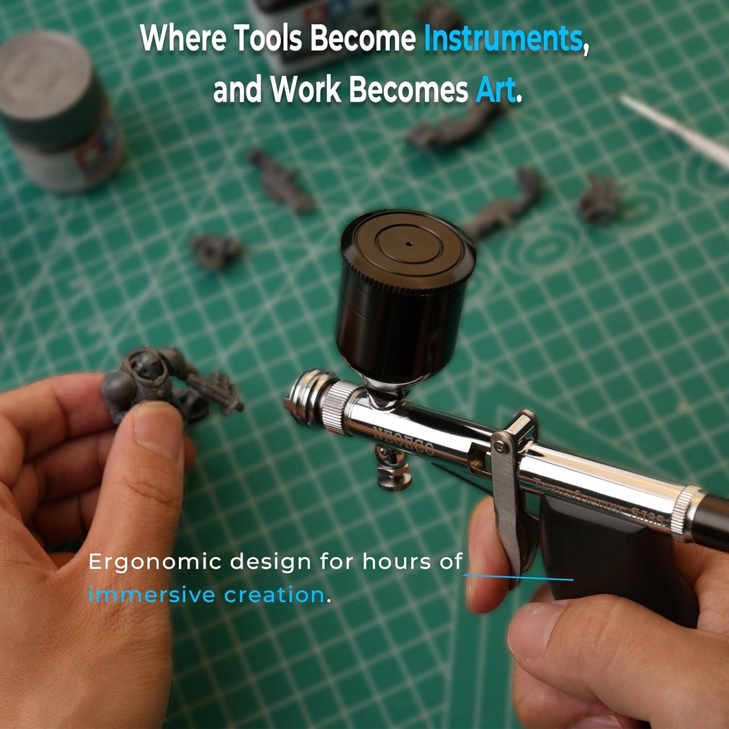 NEOECO Transformer SJ85 Dual-Action Airbrush Kit, Patented 1-Sec Quick-Shift Fan & Round Spray, Ergonomic Grip, 0.3/0.5/0.8mm Sets for Model Painting, Miniatures, Nail Art, Barber, Crafts - Image 6