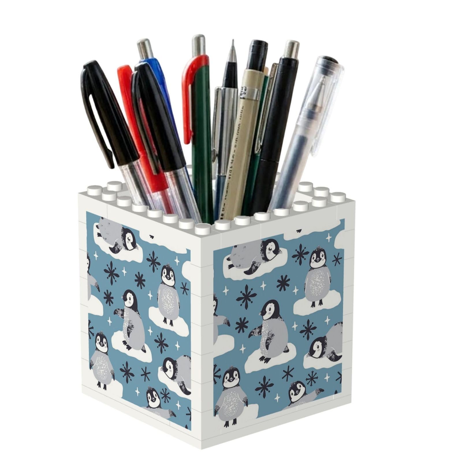 Poadnly Cute Penguins And Snowflakes, Pen Pot Pencil Holder for Office Home School, Compact Desk Organiser for Office Stationery