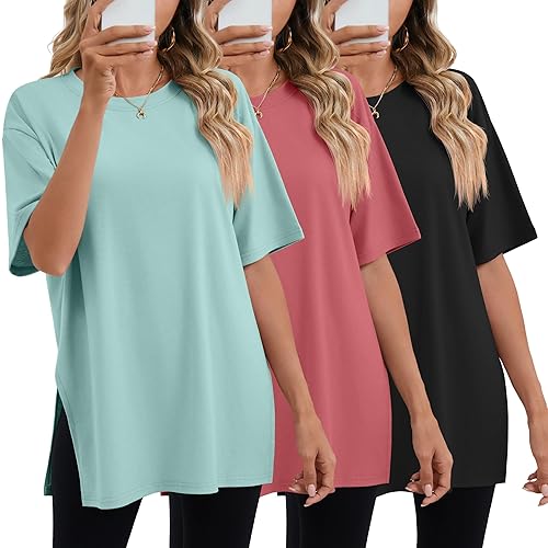 Huukeay 3 Pack Women's Oversized Gym T Shirts Short Sleeve