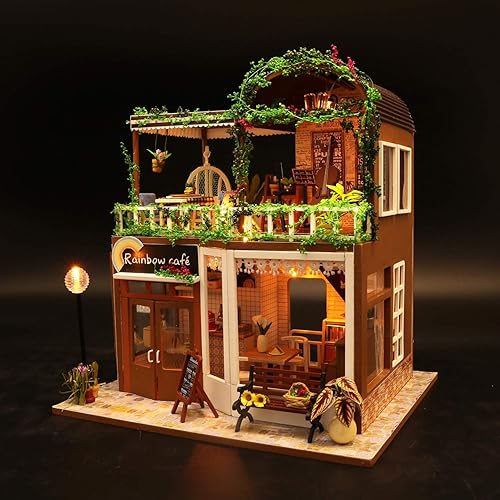 Miniatura 3 de Kit de casa de muñecas en miniatura con control remoto, kit de construcción de casa pequeña, con herramientas, cubierta antipolvo, caja de música,