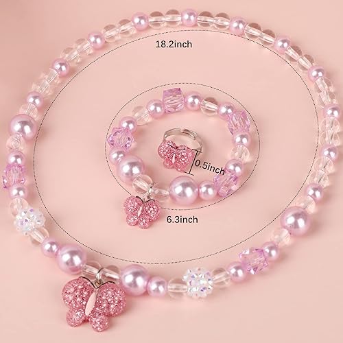 Miniatura 3 de Annilubaby Juego de joyas de mariposa, joyería para niños para niñas, incluye collar, pulsera, anillo elástico, joyería de juego para niños