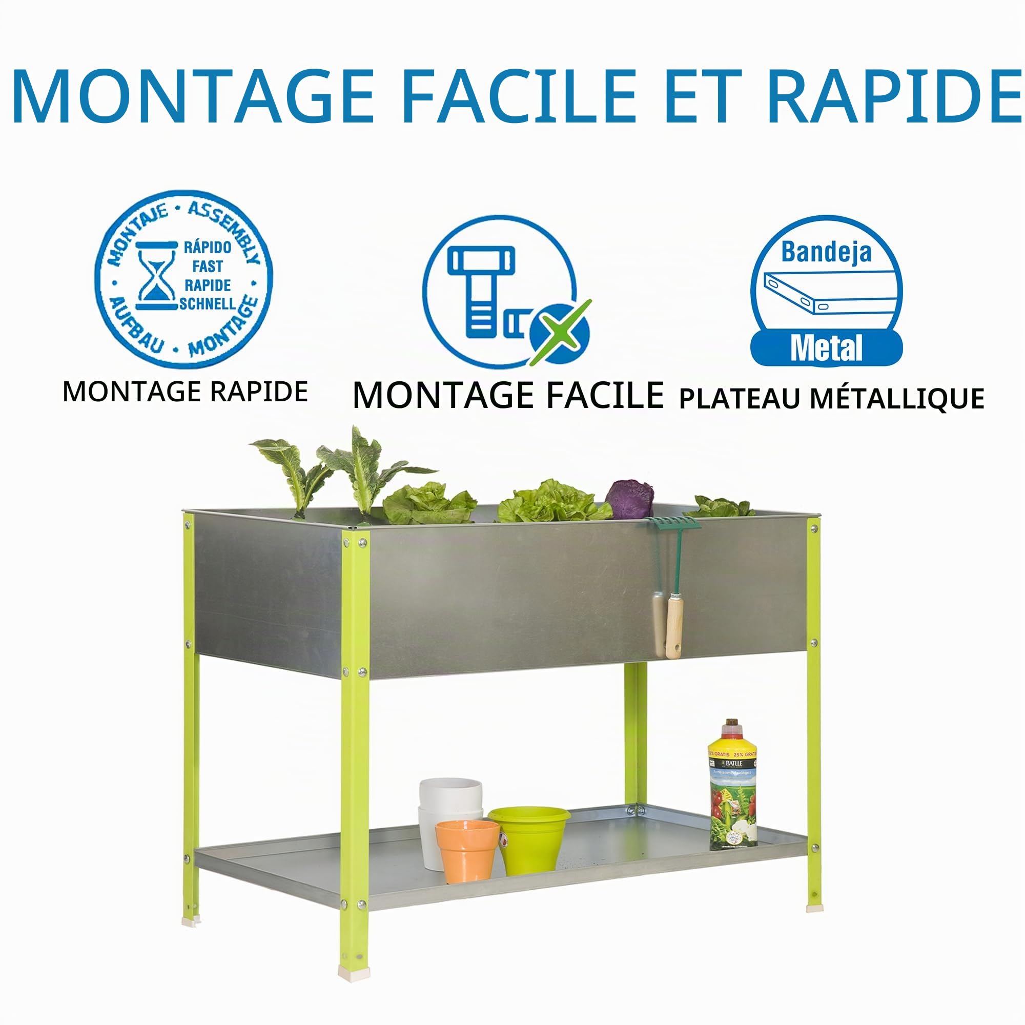 SimonRack Jardinieres Exterieures, Trous de Drainage, Capacité 200 L, 850x1200x600 mm Vert/Galvanisé -Simon Garden