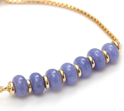 Miniatura 3 de Gempires Tanzanite Rondelle Bolo Beads Bracelet, Purple Crystal Bracelet, 14k Gold Plated, Handmade Jewelry, 8 inches Adjustable Chain, Birthday