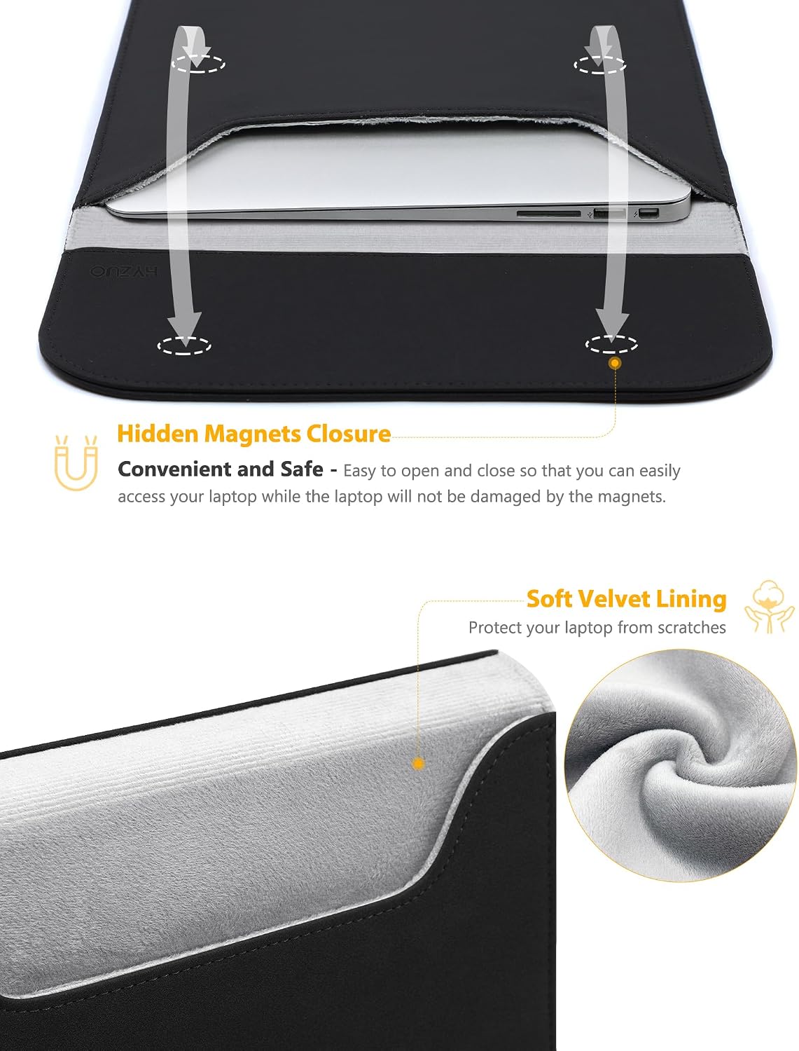 HYZUO 13 Inch Laptop Sleeve PC Case, Black image 2