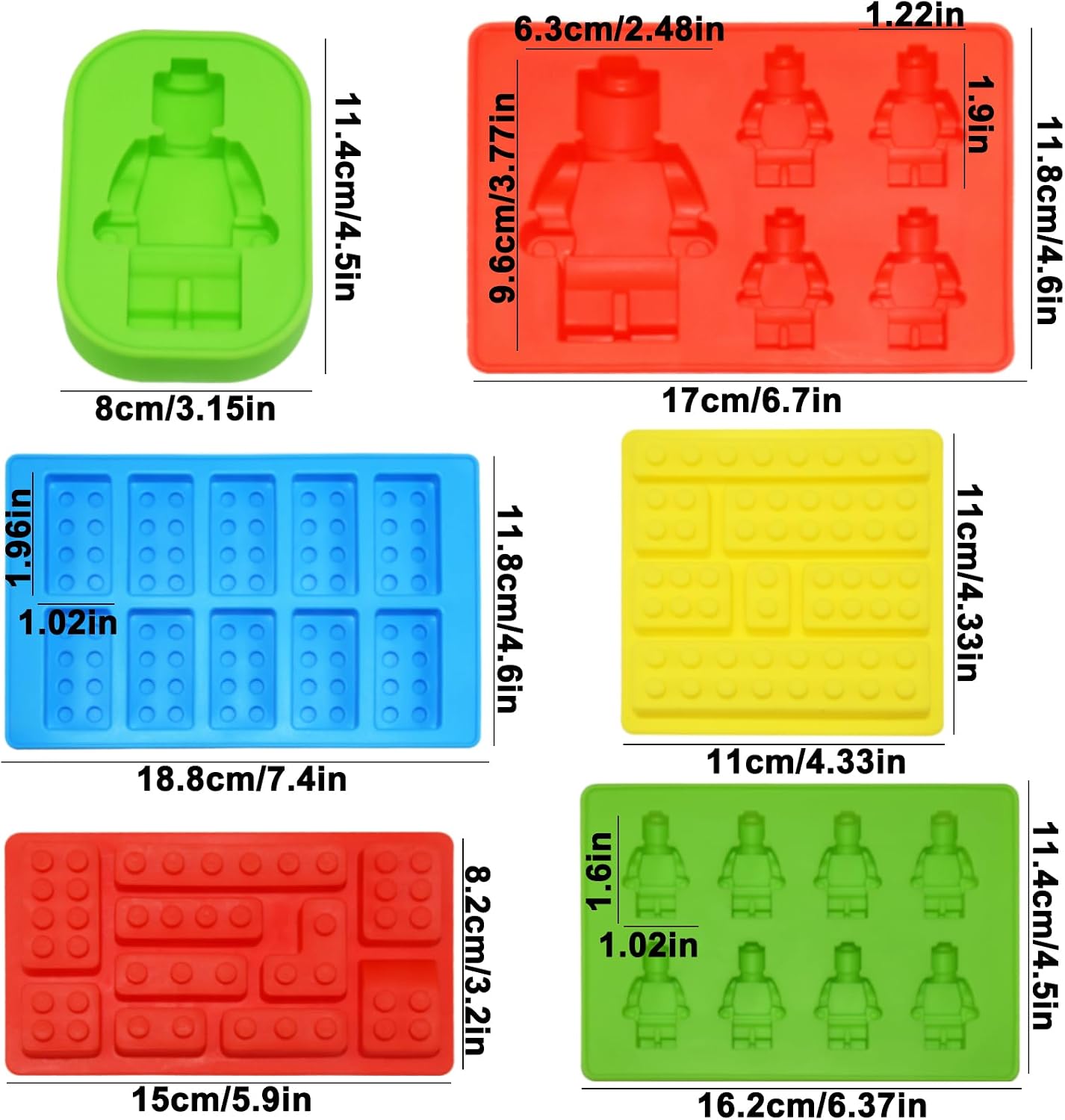 6 Pieces Building Brick Candy Mold Robots Silicone Fondant Mold Building Block Chocolate Silicone Mold for Ice Chocolate Candy Cake Making
