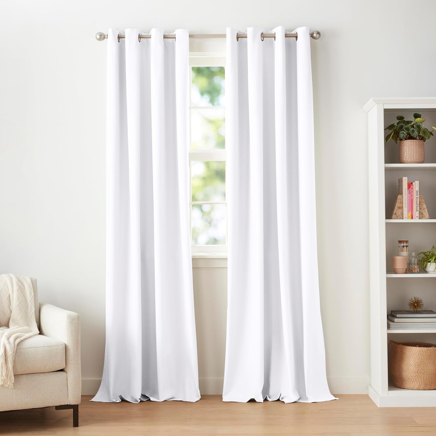 Amazon Basics Room Darkening Blackout Window Curtains 2 Panels with Grommets, for Living Room and Bedroom, 52 x 84 inches, Beige