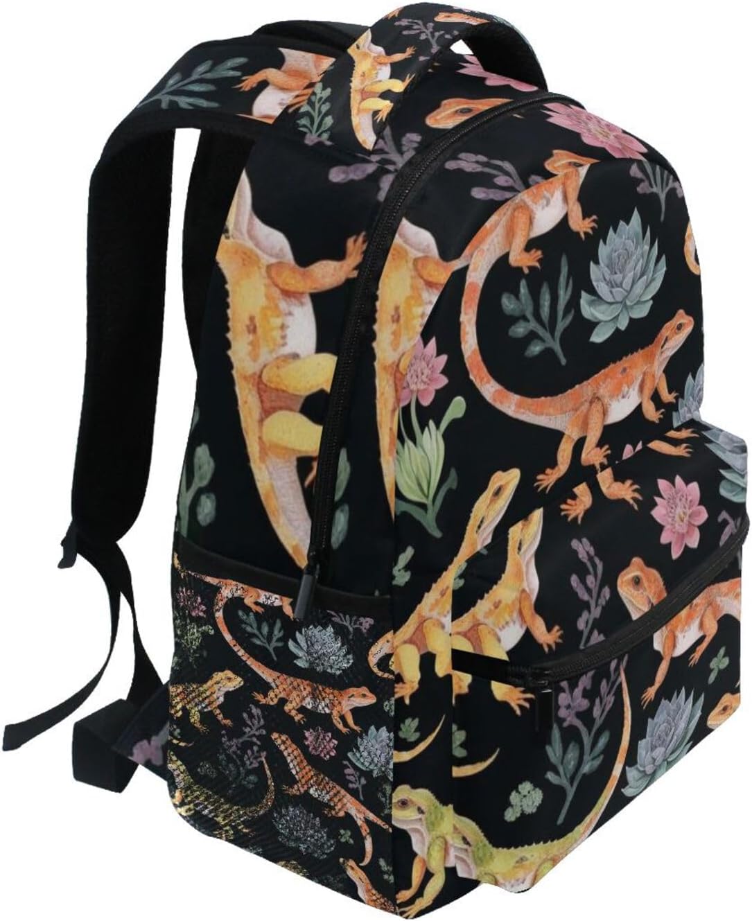 Bearded Dragons Flowers Watercolor Boys Girls Kids School Backpacks Bookbag, School Bag Travel Backpack Daypack
