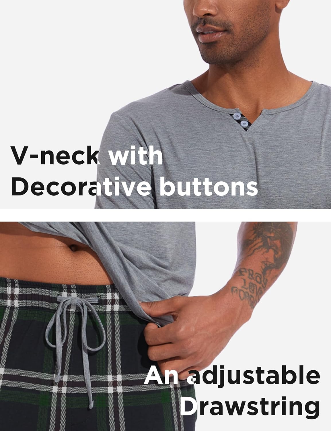 GYS Men's Pajamas Set Short Sleeve Sleepwear Soft Pjs Top with Pants Cool Loungewear Set,Viscose Made from Bamboo - Image 5