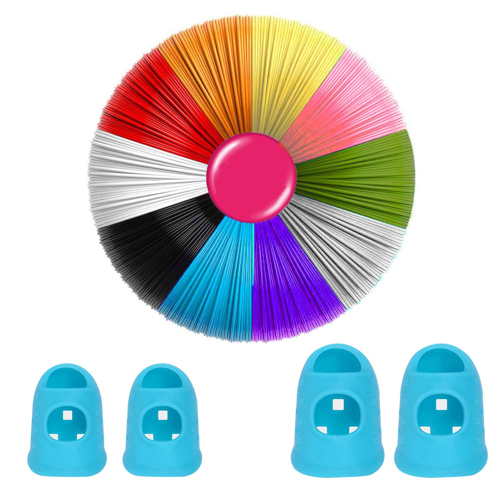 3D Pluma Filamento,3D Pluma PLA Filamentos,10 Colores PLA Para Bolígrafo 3D,1.75MM Filamento PLA Para 3D Pen,Filamento PLA Para Bolígrafo 3D,50M Filamento De Pluma 3D,Protector Silicona Para Los Dedos