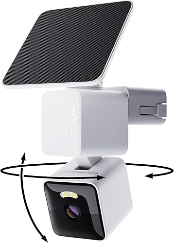 WYZE Cámara solar Pan, cámaras de seguridad inalámbricas para exteriores, 2K HD 360 Pan-Tilt alimentadas por batería, cámaras Wi-Fi de 2.4 GHz para