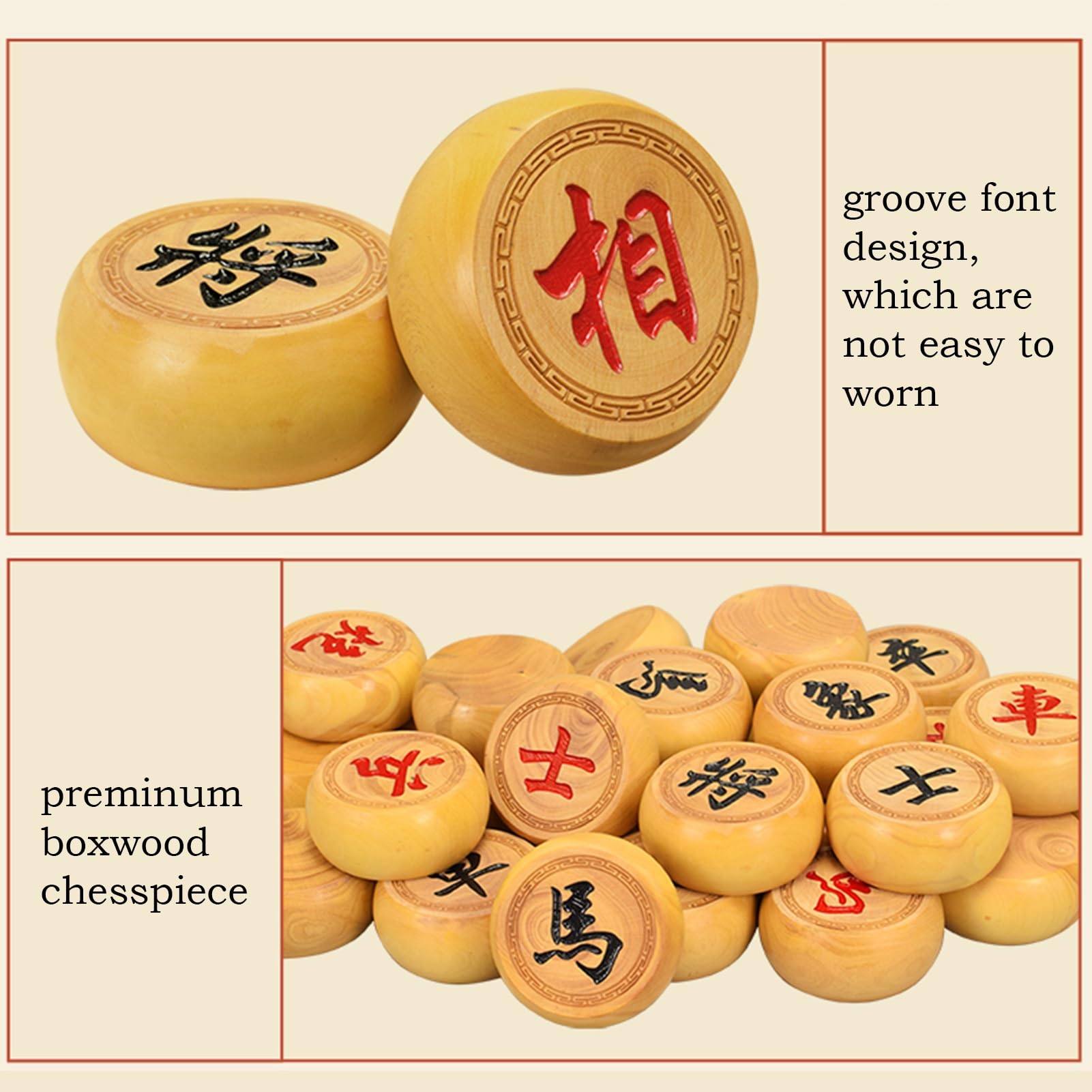 Set di Scacchi Cinesi in Legno di bosso con Scacchiera in Pelle, Confezione Regalo Xiangqi per 2 Giocatori, Set da Gioco da Viaggio Tradizionale Cinese Portatile (8,7 cm/3,4 pollic