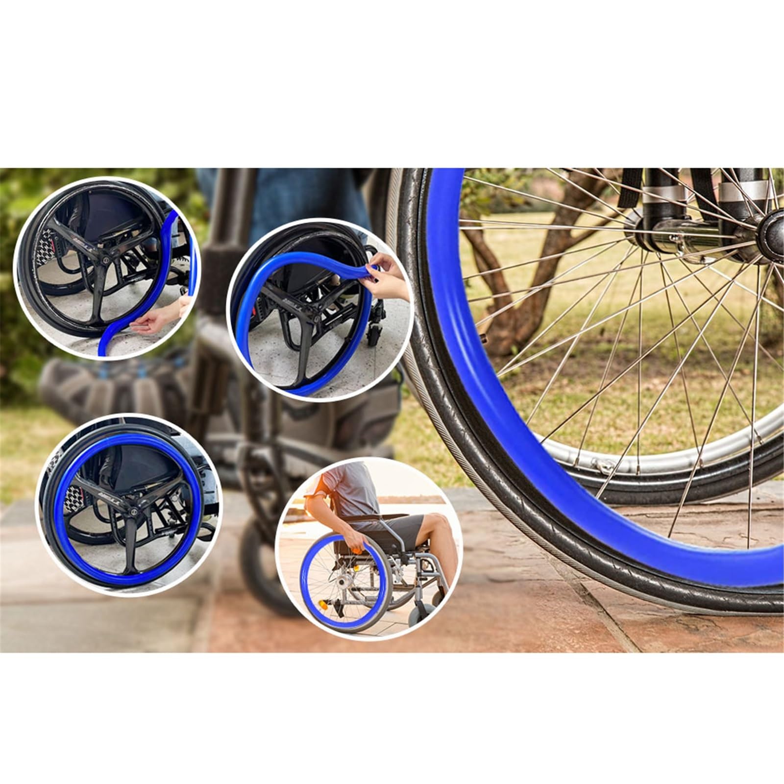 Funda para silla de ruedas de 22/24 pulgadas (1 par), anillo de empuje de silicona para rueda trasera de silla de ruedas, antideslizante y resistente al desgaste, para mejorar el agarre y la tracción