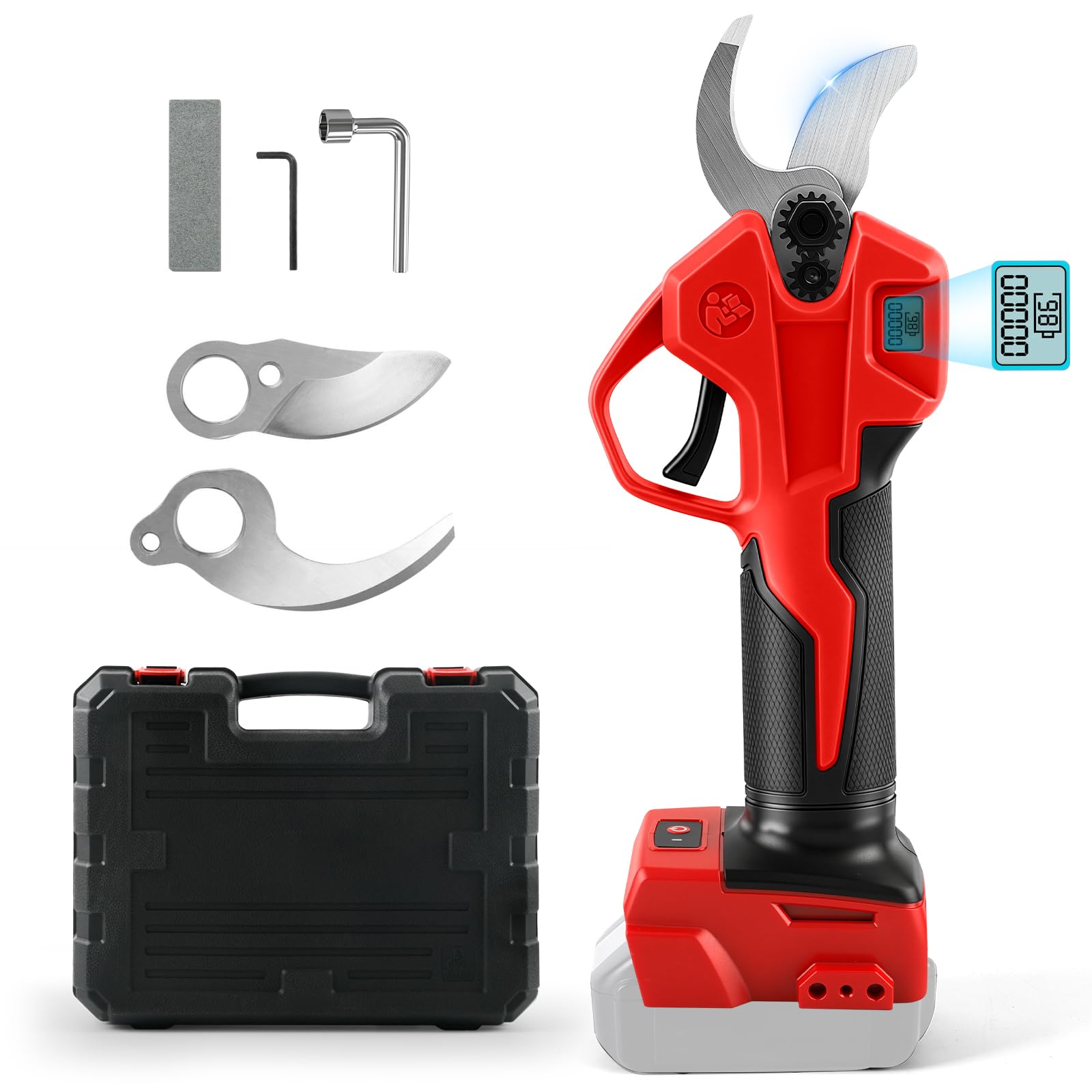 Tijeras de podar con batería profesional compatible con Milwaukee 18 V batería eléctrica con pantalla LCD de 30 mm de diámetro máximo de corte para ramas, arbustos y troncos (sin batería)