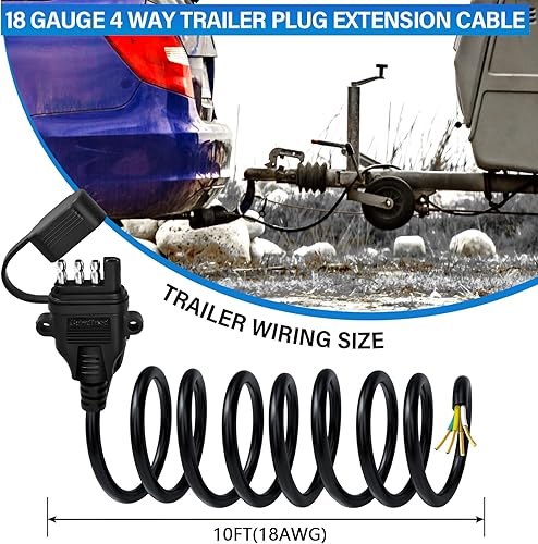 Miniatura 9 de Gubrdfrsod Cable de extensión de remolque de 4 vías, cable conector de remolque de 4 pines, cable de extensión de arnés de remolque plano (6.56 pies)