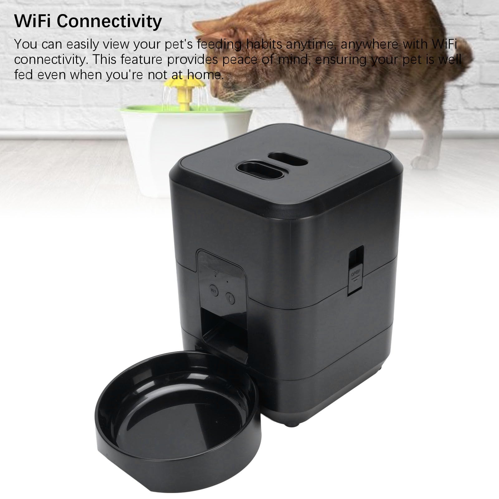 Mangeoire Automatique pour Animaux de Compagnie Connectée WiFi, Conception Polyvalente, Distributeur de Nourriture Sèche Facile à Utiliser pour Les Parents d'animaux Occupés (Black)