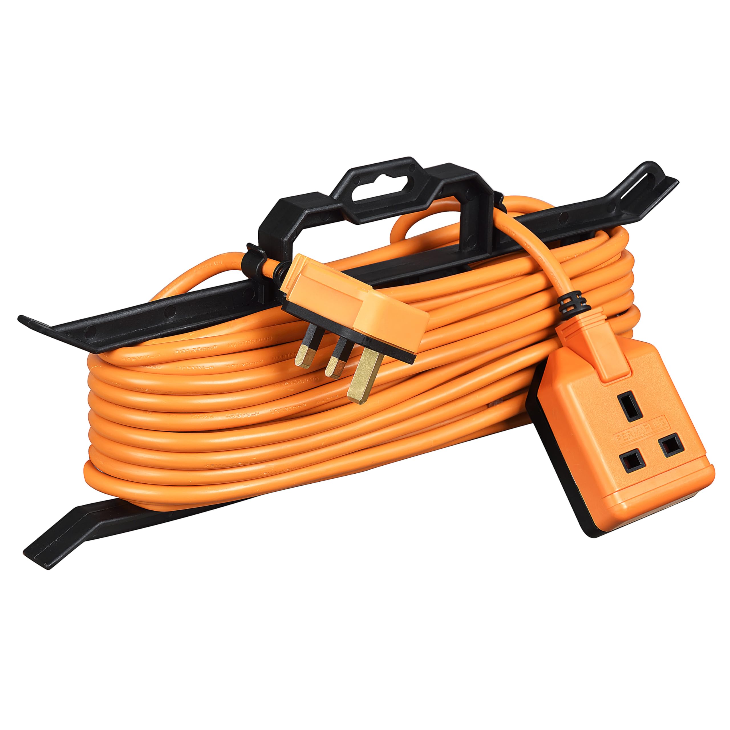 Masterplug 15m Heavy Duty Outdoor Single Socket Extension Lead, Orange, 13A