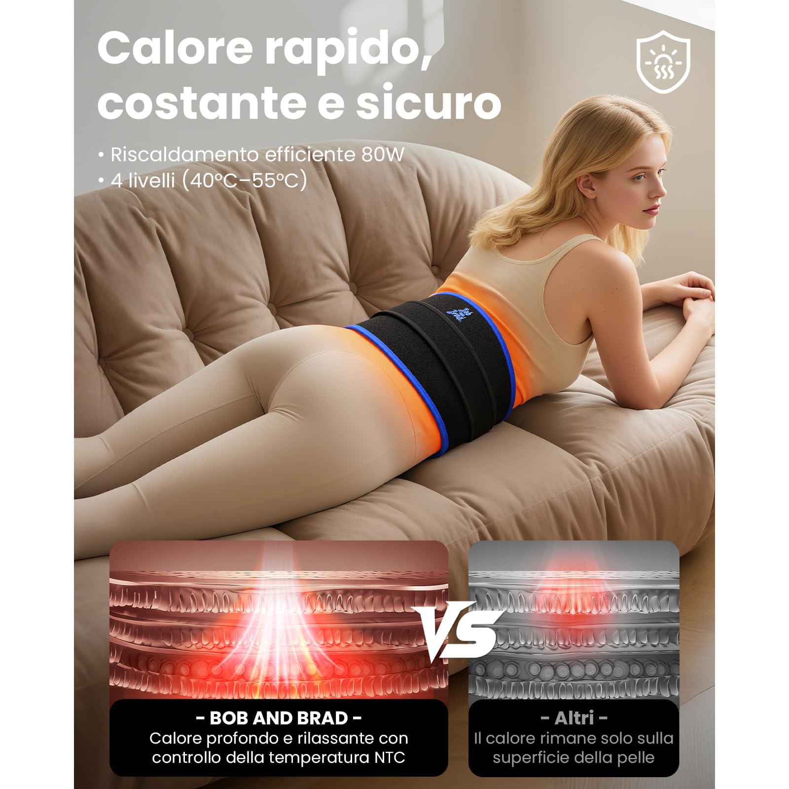 BOB AND BRAD Fascia Lombare Riscaldante ThermoRed con Massaggio Vibrante e Luce Rossa, Senza Fili Ricaricabile, Ideale per Casa Ufficio e Yoga, Regalo per Uomo e Donna