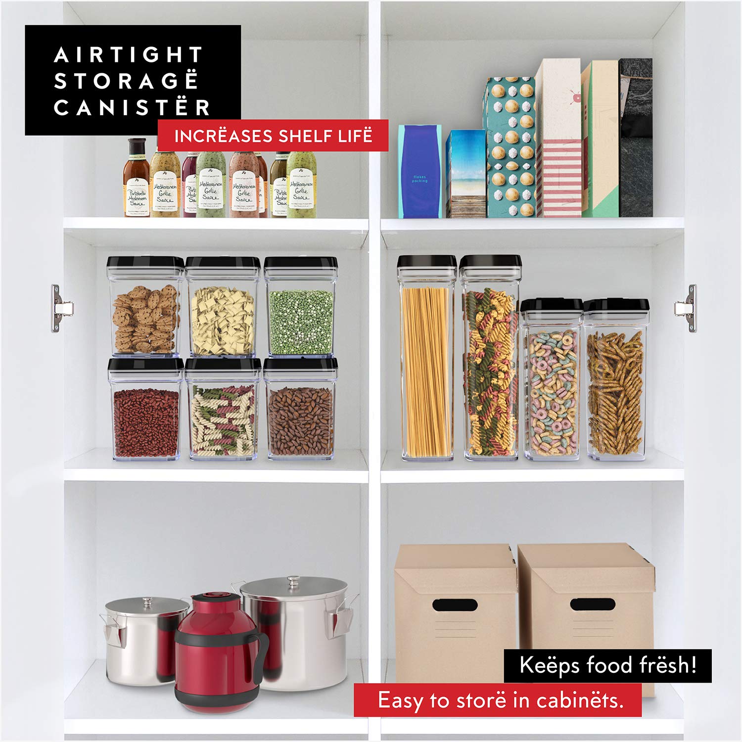 DWËLLZA KITCHEN Set di 4 contenitori per farina e zucchero, contenitori ermetici in plastica per alimenti da 3,6 l, con coperchio, per organizzare e conservare alimenti secchi, etichette e pennarelli