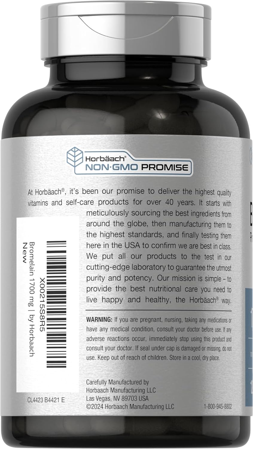 Horbäach Bromelain 1700 mg | 120 Capsules | Supports Digestive Health | Pineapple Enzyme Supplement | Non-GMO, Gluten Free - Image 3