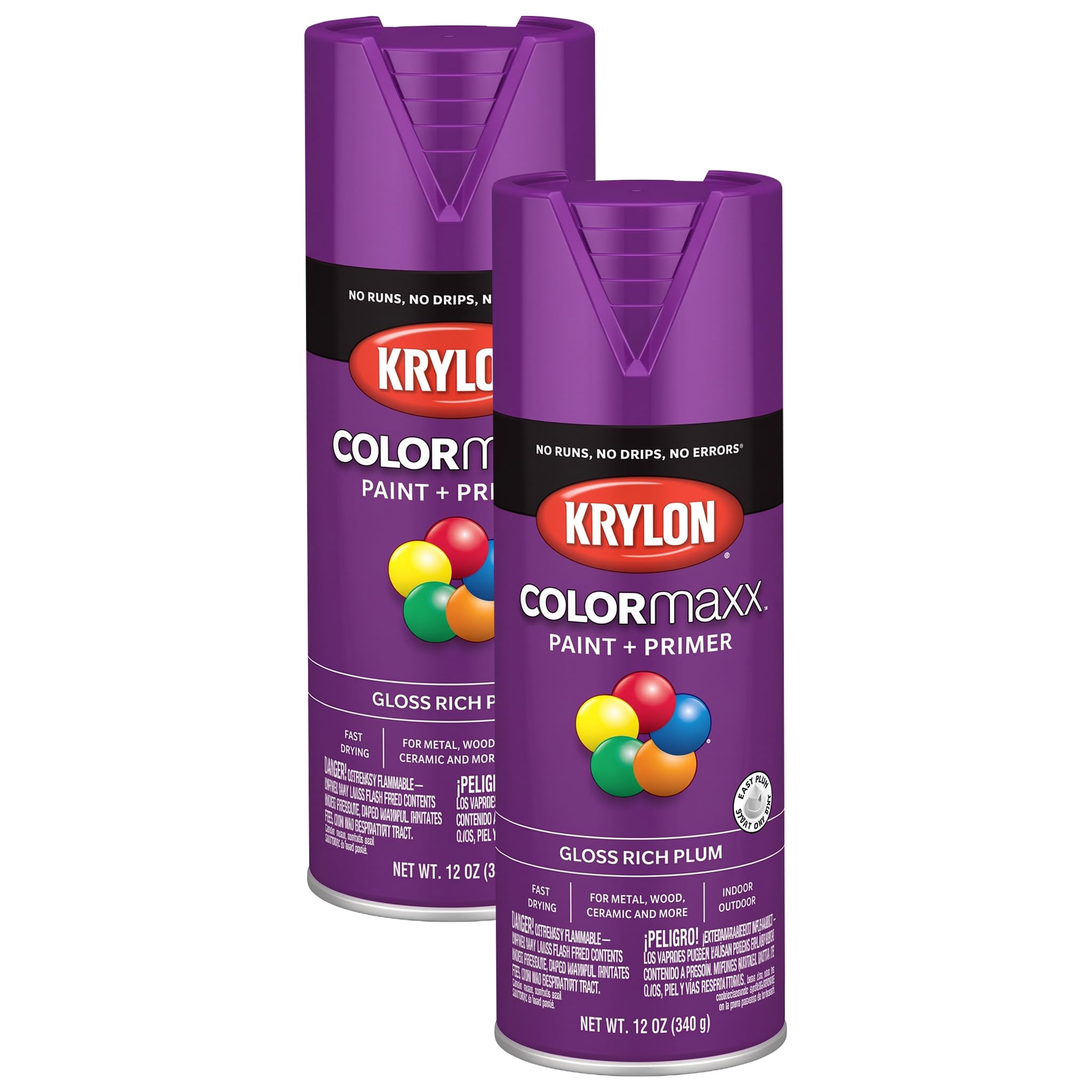 Krylon K05536007 COLORmaxx Spray Paint and Primer for Indoor/Outdoor Use, Gloss Rich Plum, 12 Ounce (Pack of 2)