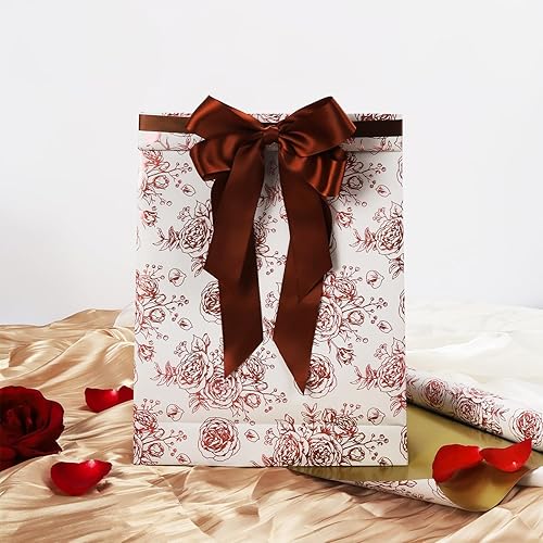 Miniatura 6 de LaRibbons Rollo de papel de regalo reversible floral de San Valentín para mujeres y niñas, elegante diseño de lámina de oro rosa para bodas, día de