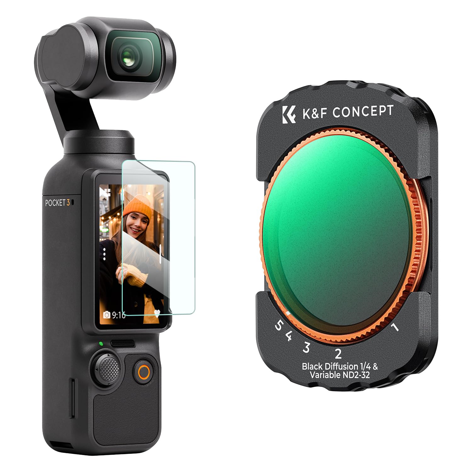 K&F CONCEPT Filtre Compatible avec DJI OSMO Pocket 3/4,Filtre ND2-32&Black-Mist 1/4 Magnétique et Film de Protection 2 en 1 Diffusion et ND Variable Nano-revêtements Étanche Anti des Rayures Léger HD