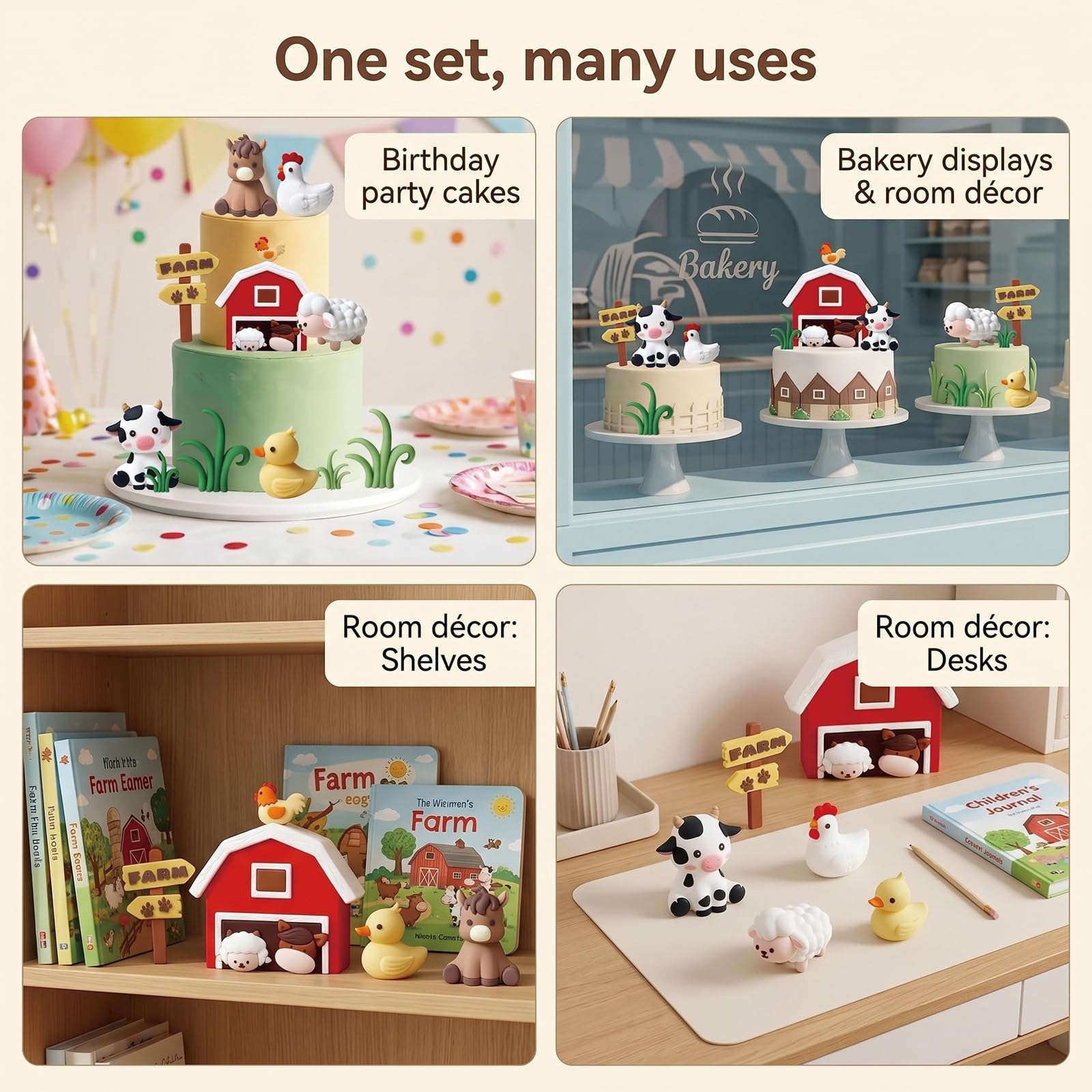11Pcs Animal Cake Toppers, Farm Animal Cake Decorations, Jungle Animals Figures for Farm Theme Birthday Parties, Cake Topper Set for Baby Showers and DIY Party Decorations — view 7