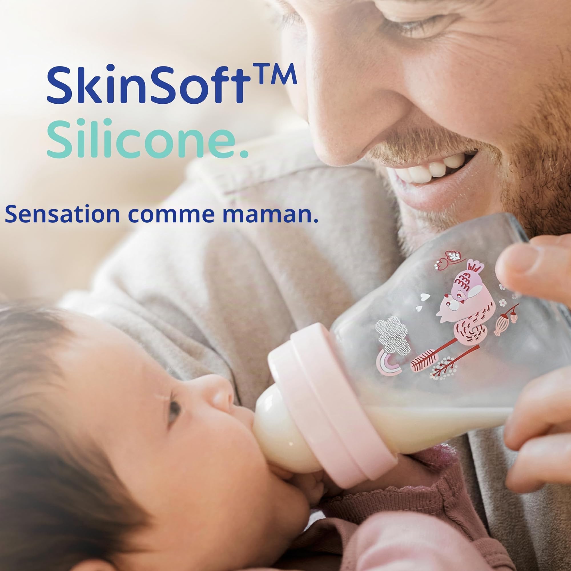 MAM Feel Good Biberon en verre MAM avec tétine à débit moyen Taille 2 pour nouveau-né 2 mois et plus Rose 260 ml