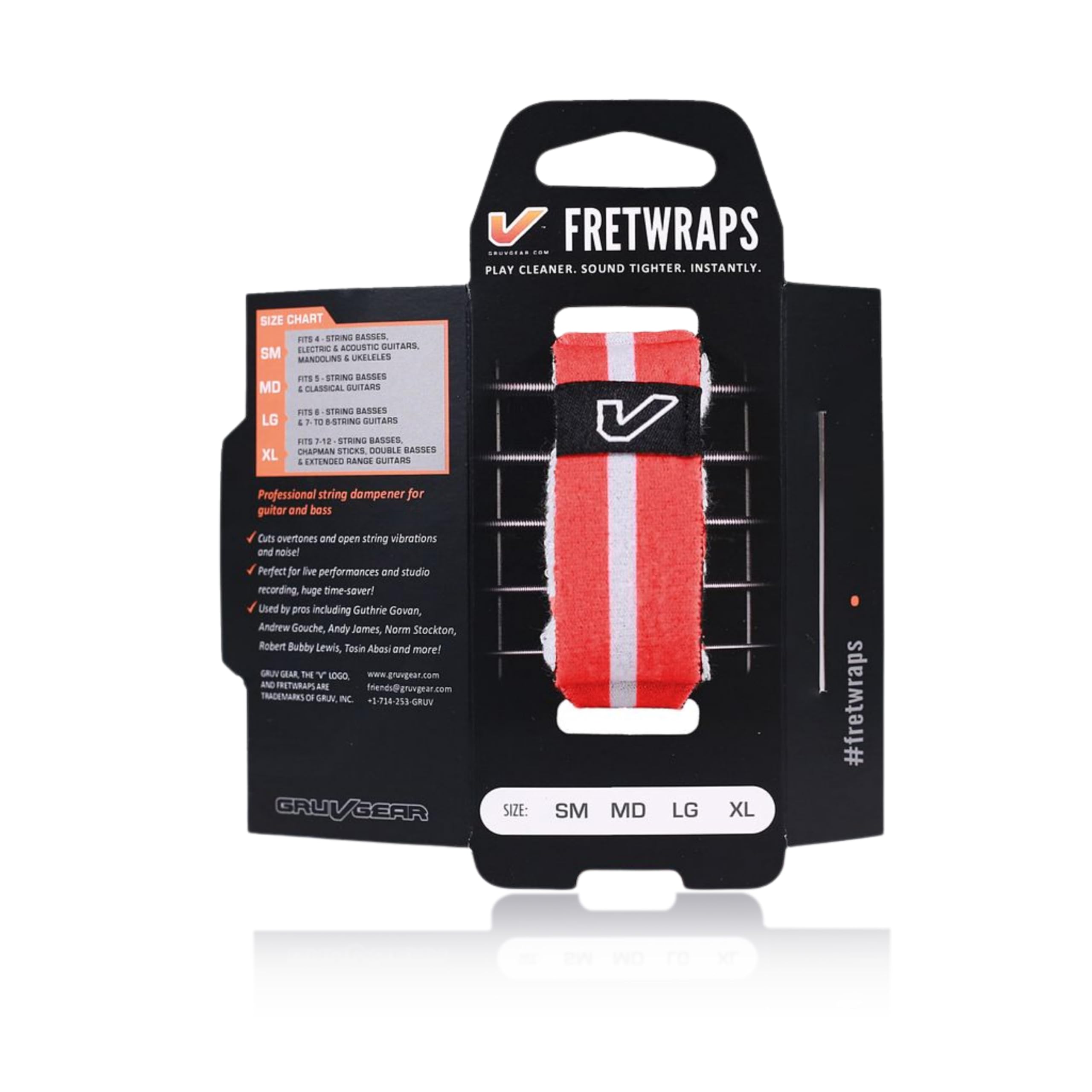 Gruv Gear Fret Wrap &amp; Guitar Mute, Fretwrap for Acoustic, Electric &amp; Bass | String Dampener Recording, Tapping &amp; Practice Accessory (1 Pack, Large Red/White, Fits 6 String Bass, 8 String Guitar)