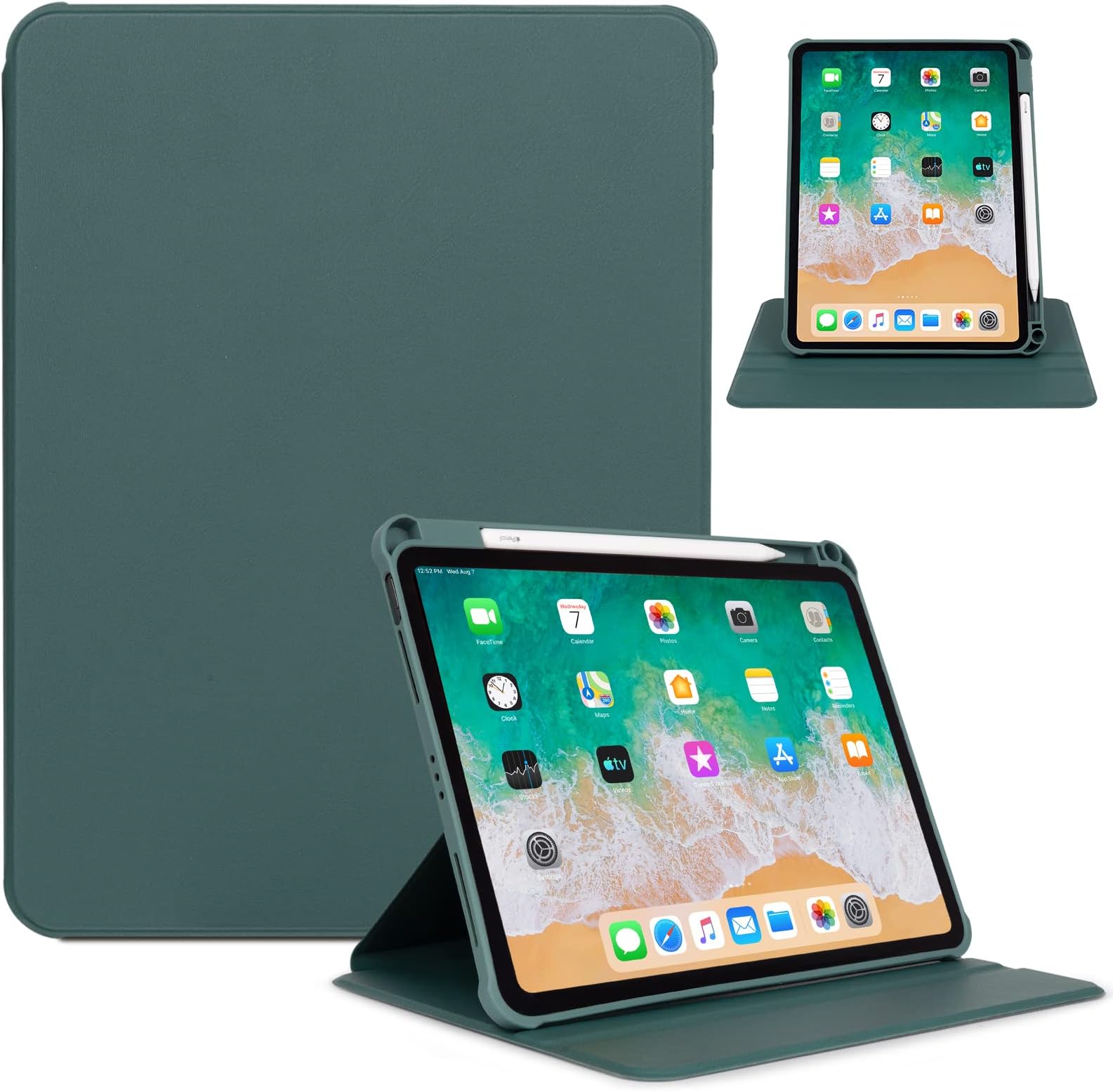 Rotating iPad Air 11 Case (M3/M2) 2025/2024, Case for iPad Air 5th/4th Generation 2022/2020,360 Degree Rotating Adjustable Stand with Pencil Holder Auto Wake Sleep case for iPad Pro 11-inch, Green