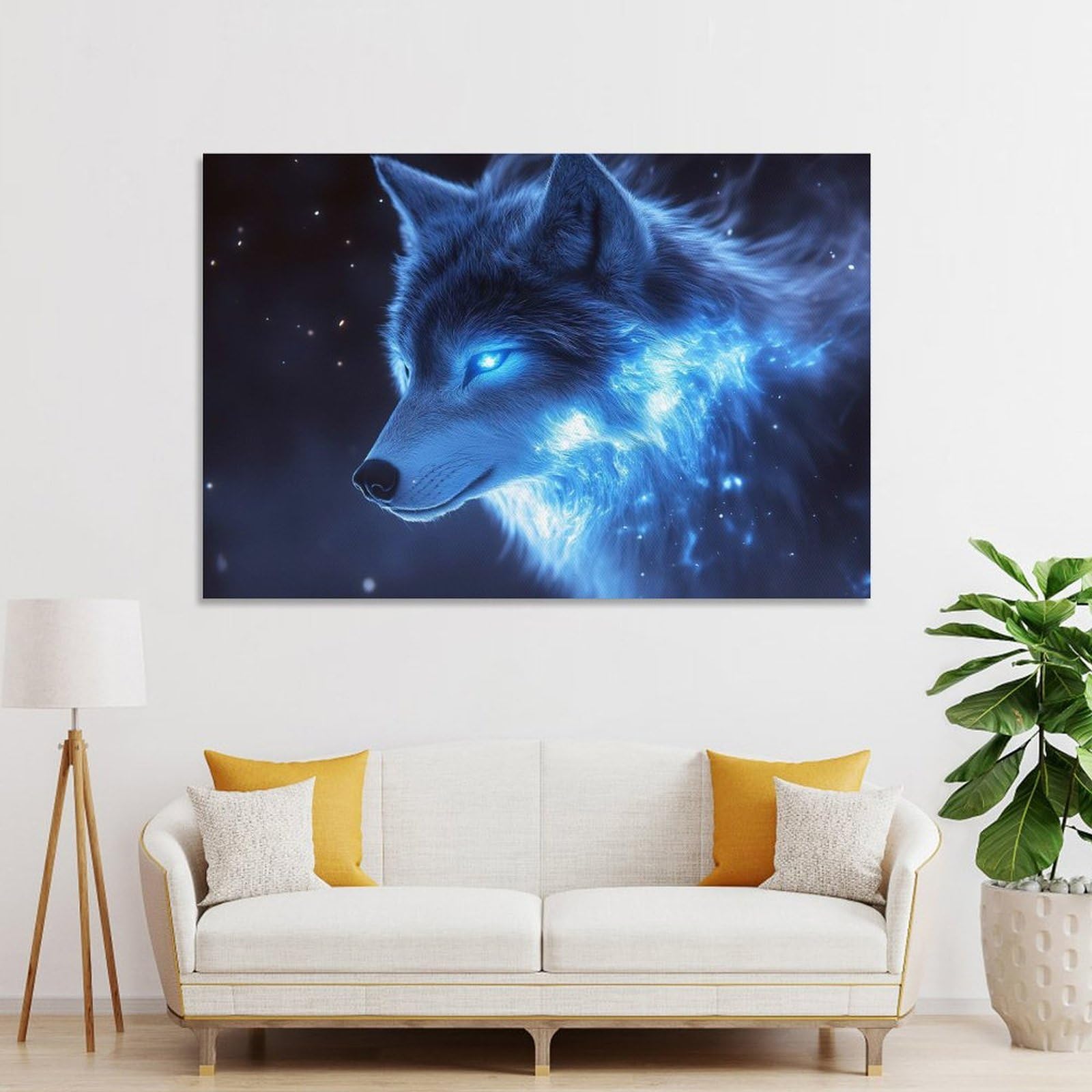 Junmoney Blue Wolf Digital Art Hanging Wall Art, 20x30inch(50x75cm), for Lounge, Bedroom Or Personal Spaces, Gift Idea for Housewarming And Birthdays