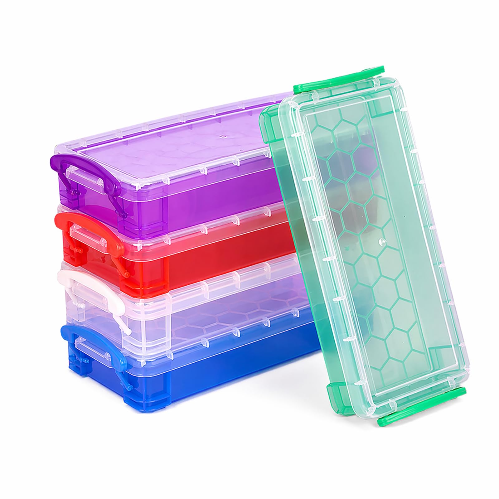 Kaizuca 5 Pack Stackable Colourful Pencil Boxes with Lid, Desk Organizer Storage Box for Stationery, Watercolour Pencils, Drawing Supplies and Small Items