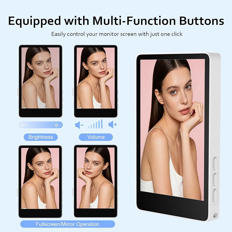 Monitor selfie magnetic pentru telefon mobil Bettdow de 3,97 inchi, ecran pentru cameră spate wireless cu difuzor pentru iPhone și Android, alb