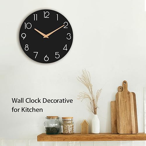 Miniatura 3 de Reloj de pared, 12 pulgadas, de madera, silencioso, sin tictac, decorativo, funciona con pilas, para dormitorio, cocina, hogar, sala de estar,