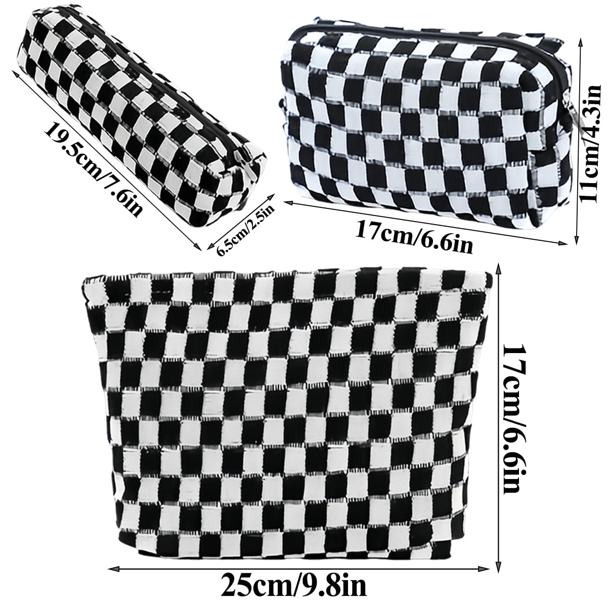 3 PCS Checkered Cosmetic Bag Large Capacity Make Up Bags Multifunctional Travel Makeup Bags Small Cute Cosmetic Bag Ideal for Handbag Travel Camping - Image 2