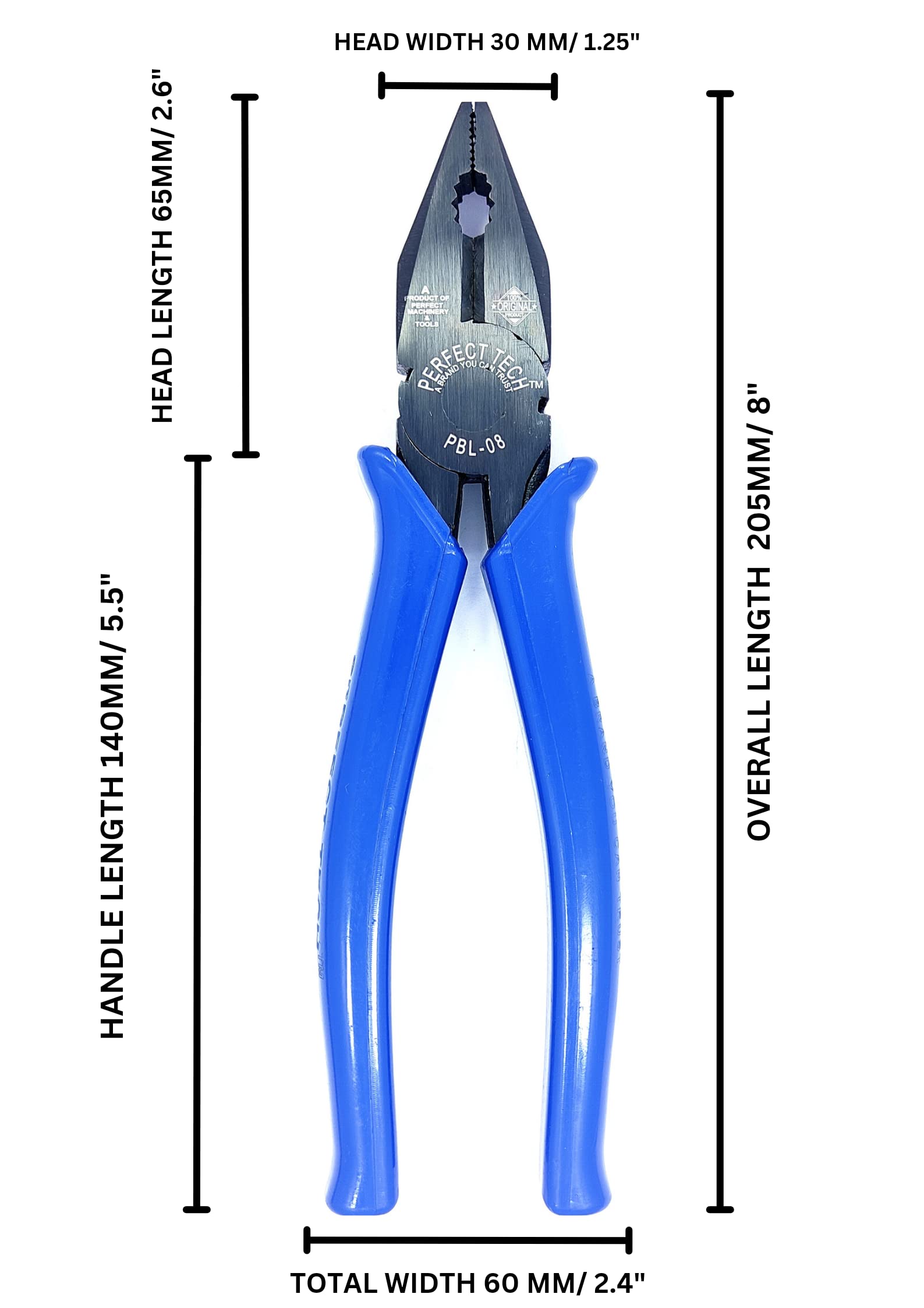 Combination Cutting Plier | Combination Plier Set 8-inch | Spanner Cutting | Plier Tool Kit | Pliers original | PBL-08-205 MM/ 8| Handle Steel |Black Phosphate Finishing With Blue Sleeves 4