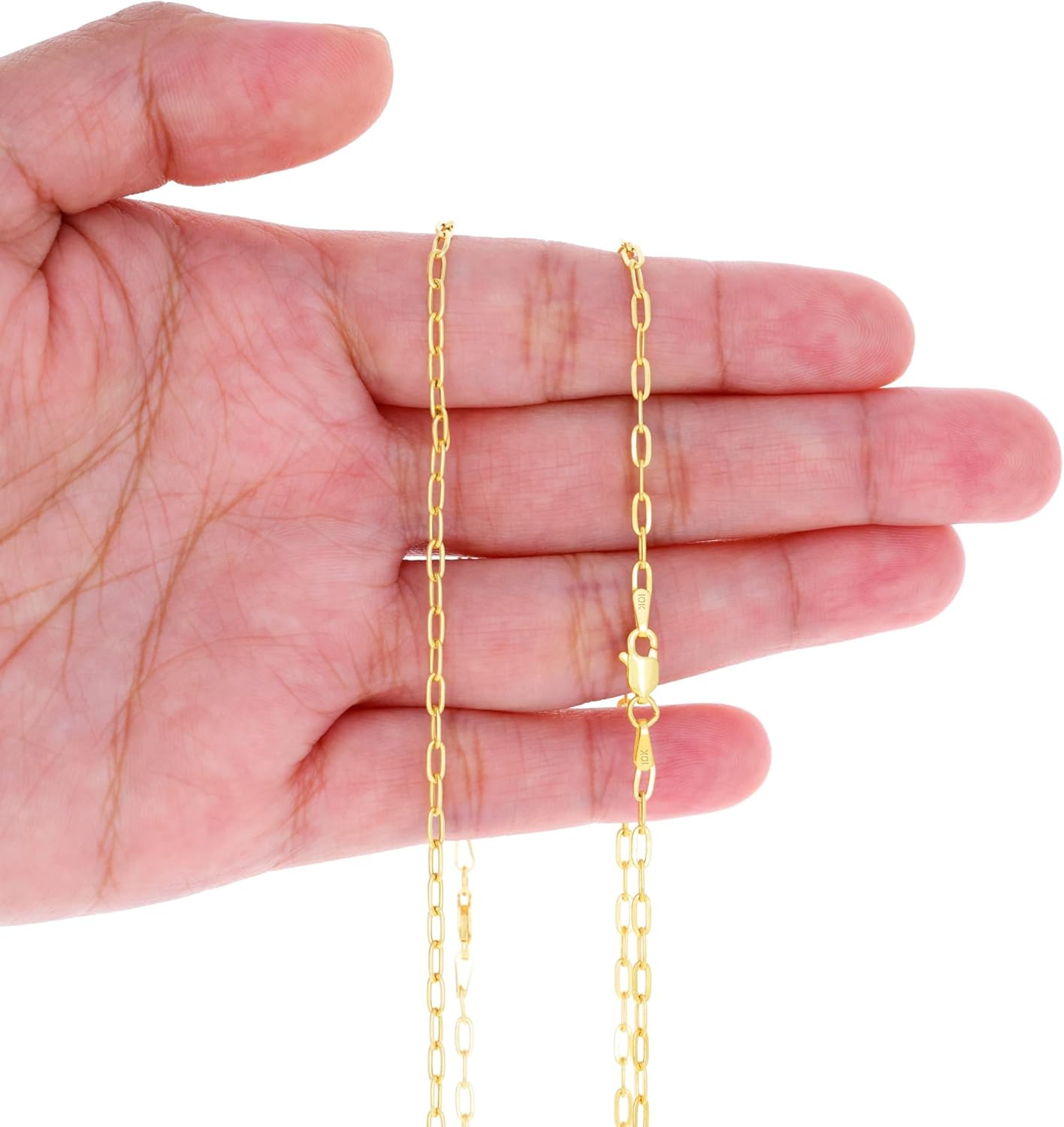 Nuragold 10k Real Yellow Gold Paperclip 2mm Elongated Cable Link Necklace (16"-24") Dainty Italian Jewelry for Men & Women