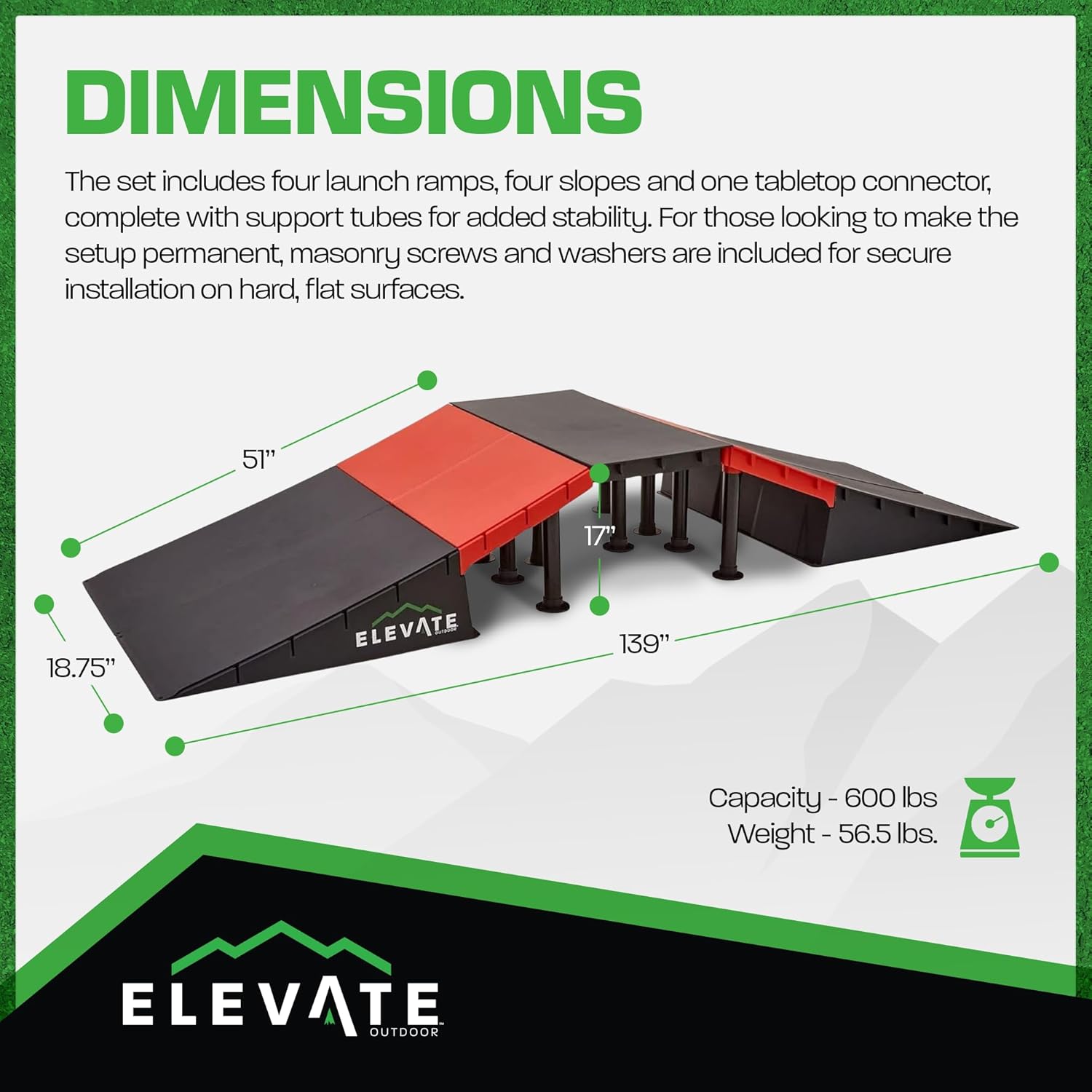 Jumbo EZ-Link Ramp Set for Skateboard, Scooter, BMX Bike, and RC Car - Modular Heavy-Duty Plastic with Launch Ramps and Slopes for Trick Practice, 600 lb Capacity