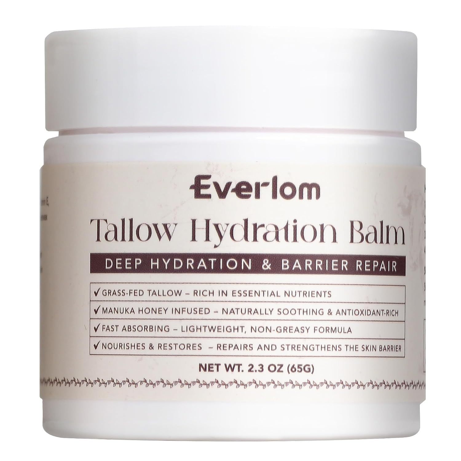 Everlom Tallow Balm for Face Moisturizer: 65g Hydration Powerhouse for Men & Women - Keeps Skin Supple Day & Night - Ideal for Home Work & Travel