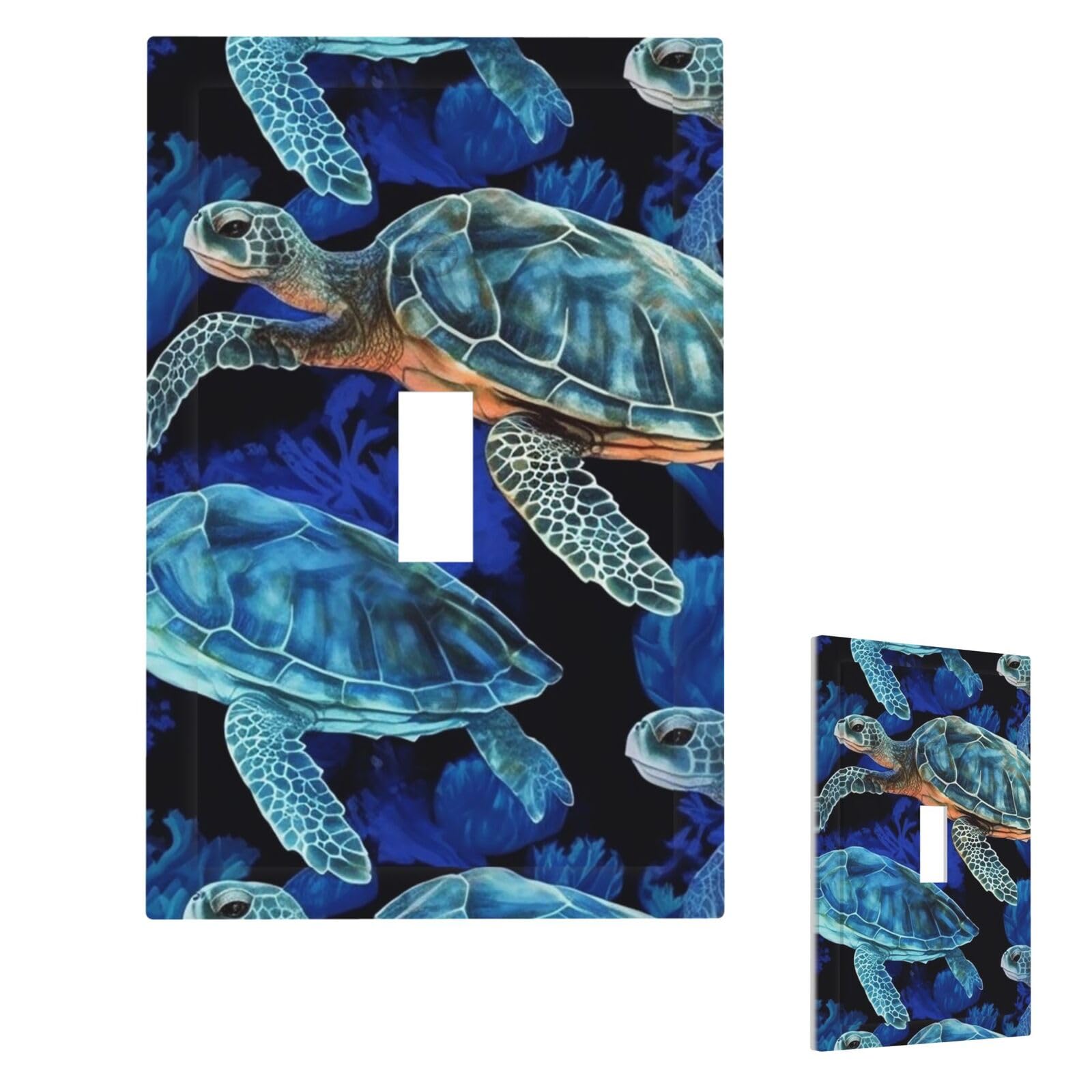 Blue Sea Turtle In Ocean Wall Plate Cover Modern Decorative 1 Gang Light Switch Cover Unbreakable Receptacle Outlet Covers For Living Room Bedroom Home Decor Single Toggle