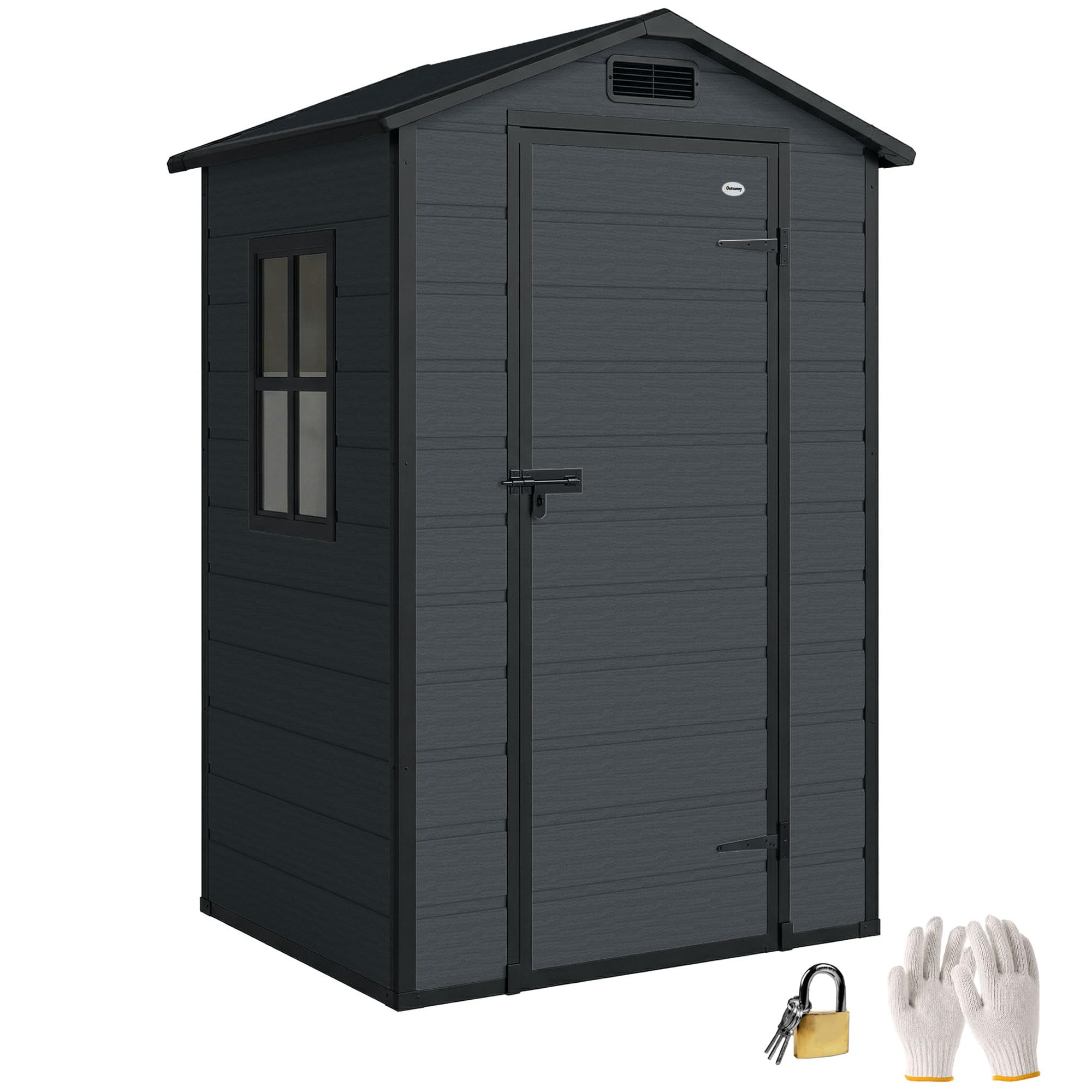 Outsunny Casetta da Giardino 1.09m² in PP con Pavimento Grigio Scuro