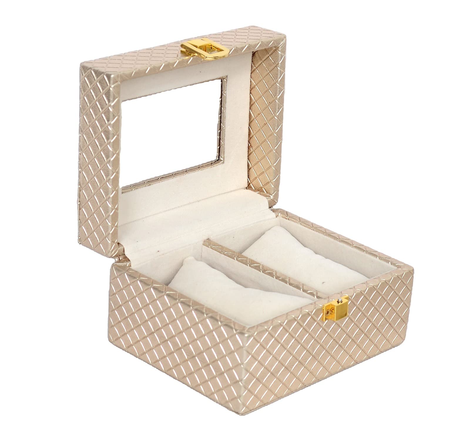 PU Leather Watch Box Holder with Transparent Glass Display /2 Slot Watch Storage Case Watch Organizer for Men and Women (Color-Gold) (B0C2V39995) Amazon Price History, Amazon Price Tracker