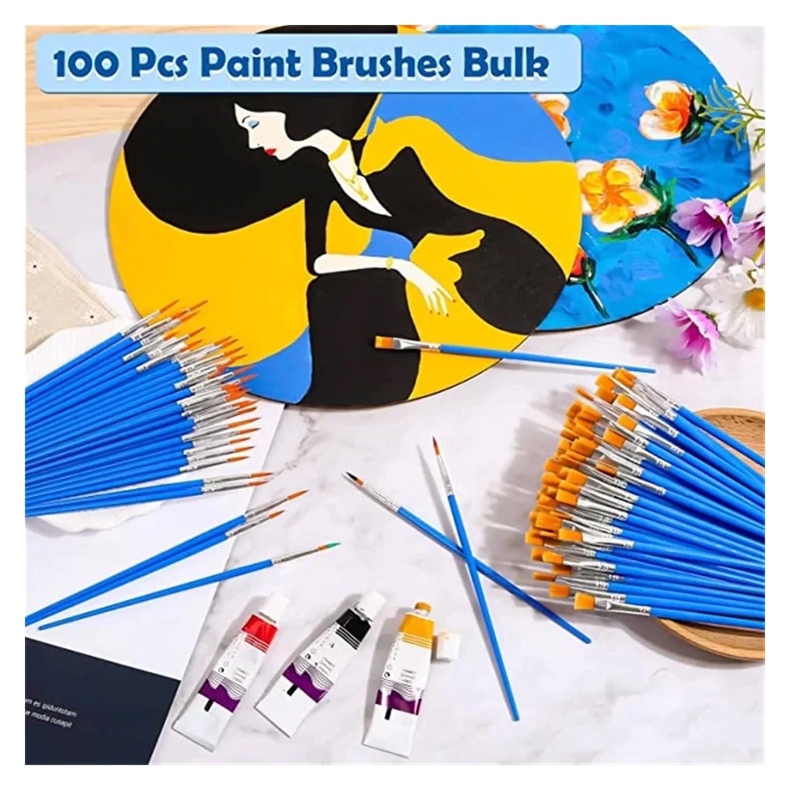 Pinselset 100-teiliges Pinsel-Set for Kinder mit flachen, runden, Spitzen Pinseln for Basteln, Aquarell, Ölgemälde(Flat 100pcs)